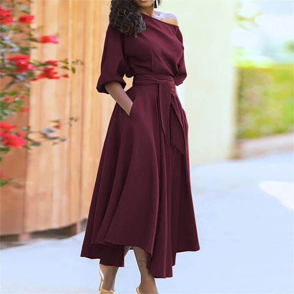 Asymmetrical solid color dress