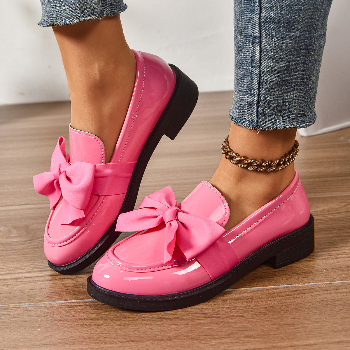 Bow-tie little leather shoes