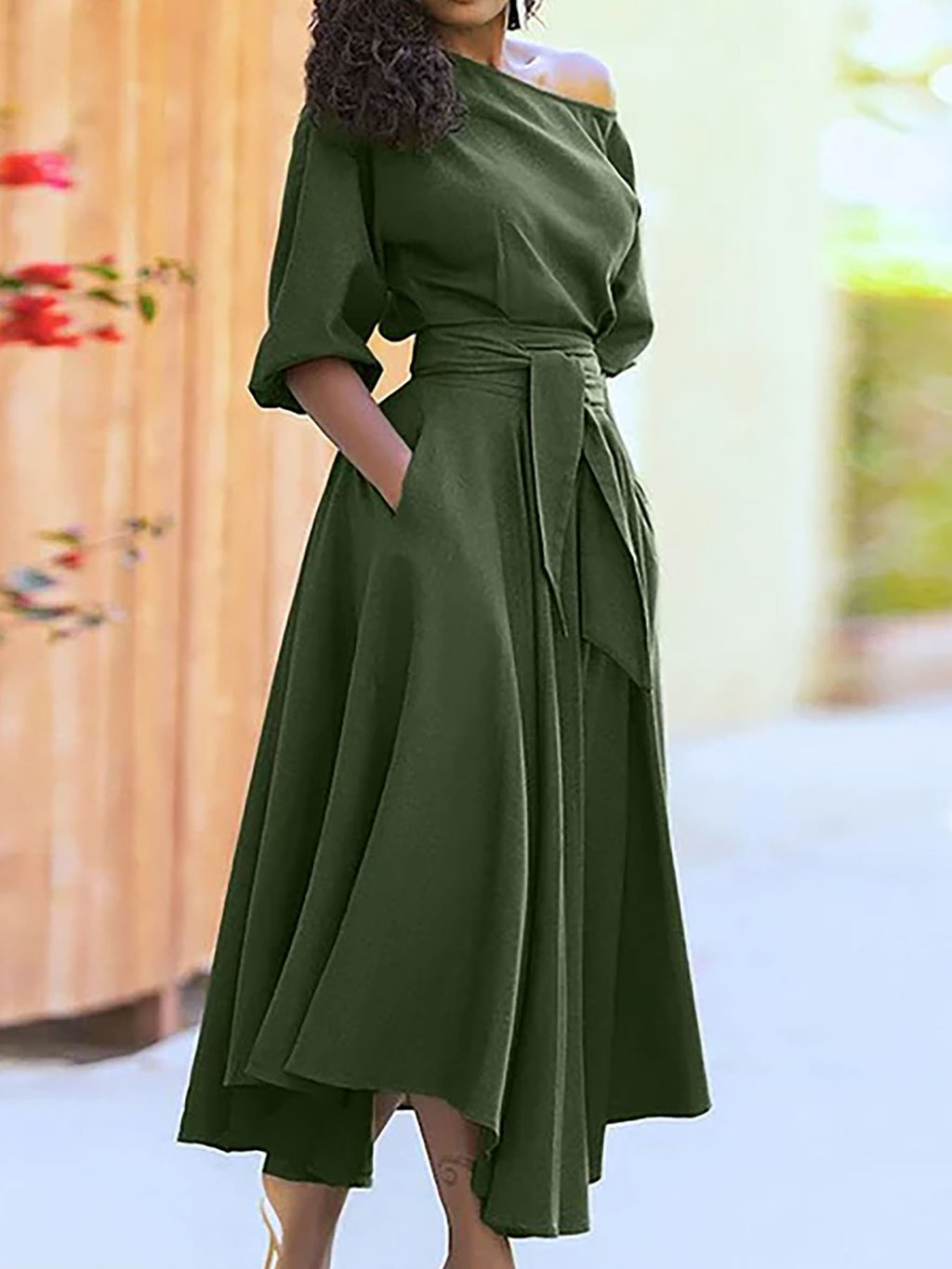 Asymmetrical solid color dress