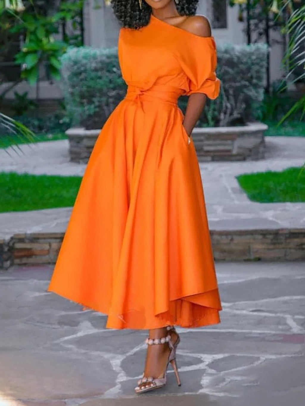 Asymmetrical solid color dress