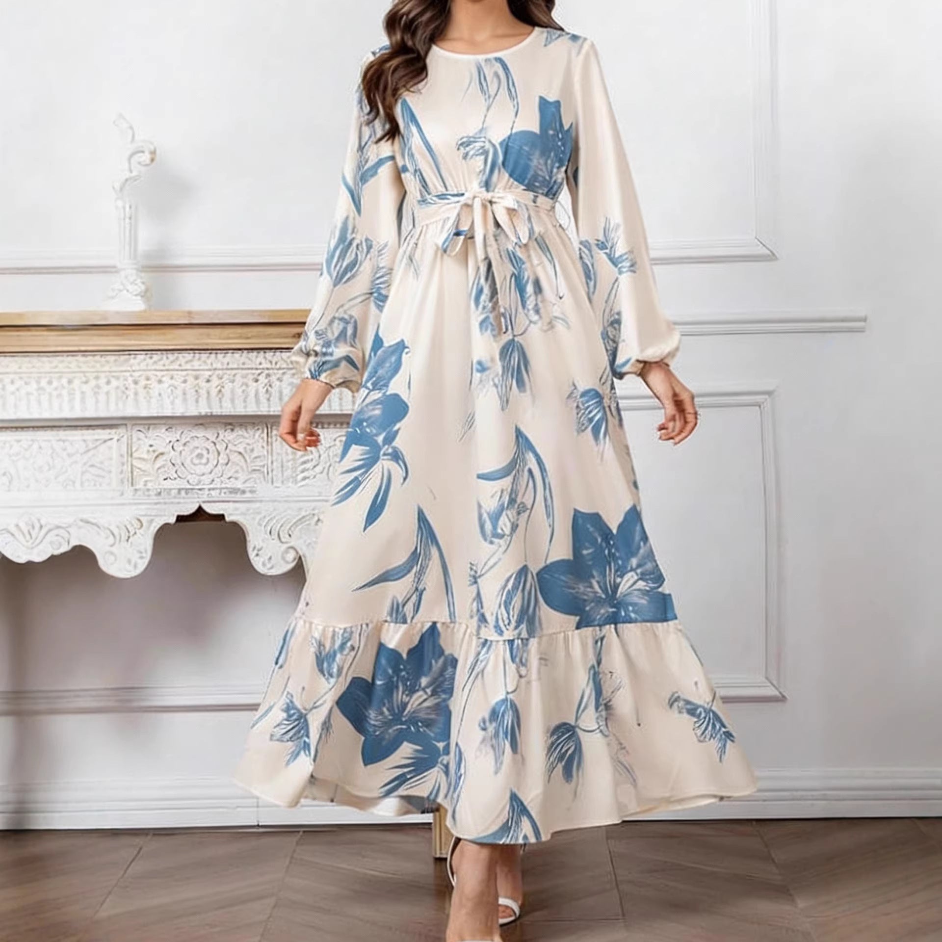 Floral Print Elastic Waist Ruffle Hem Dress