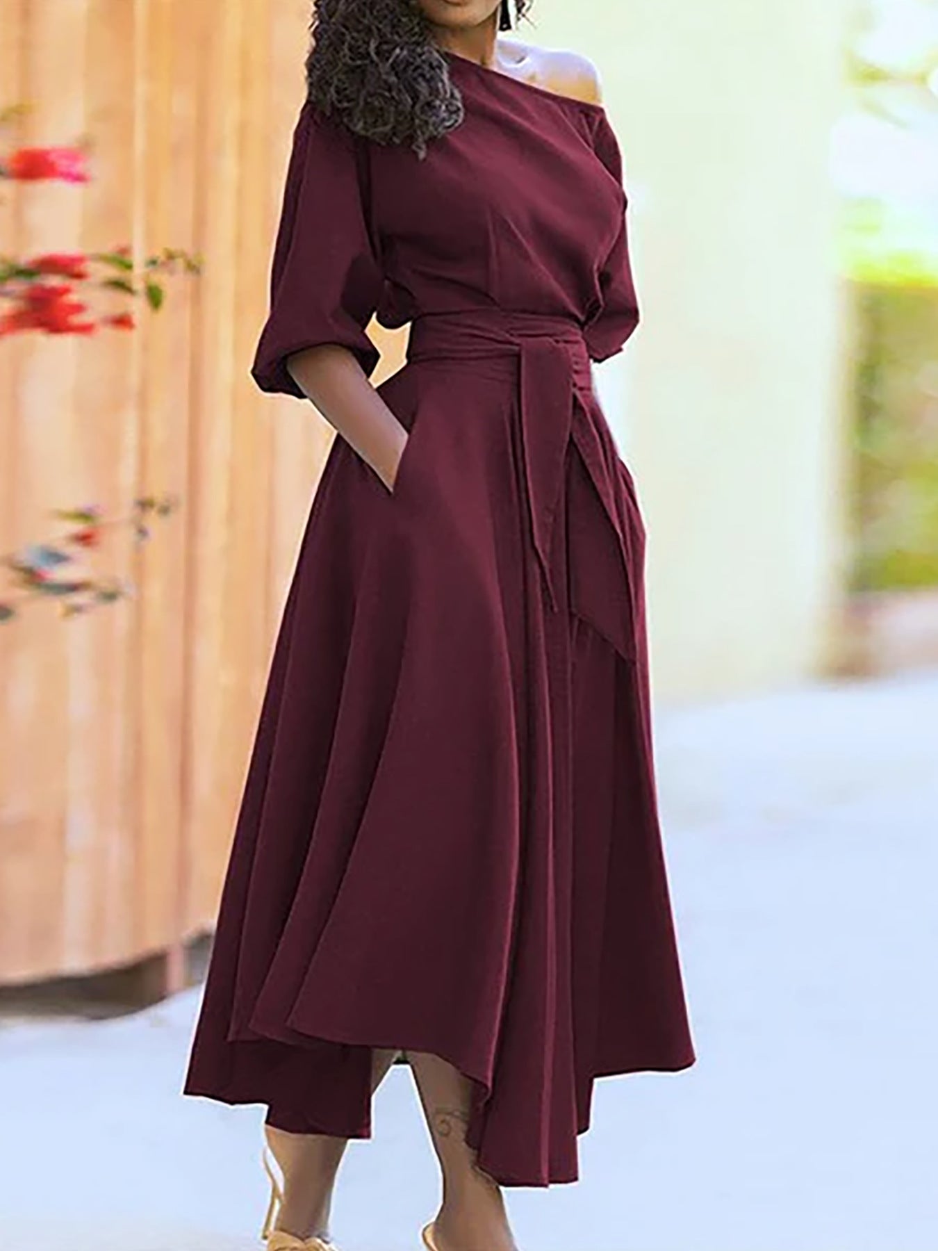 Asymmetrical solid color dress