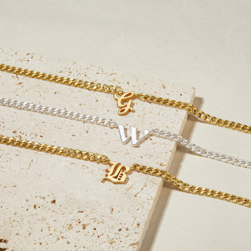 Personalized Letter Necklace, Curb Chain Necklace For Women