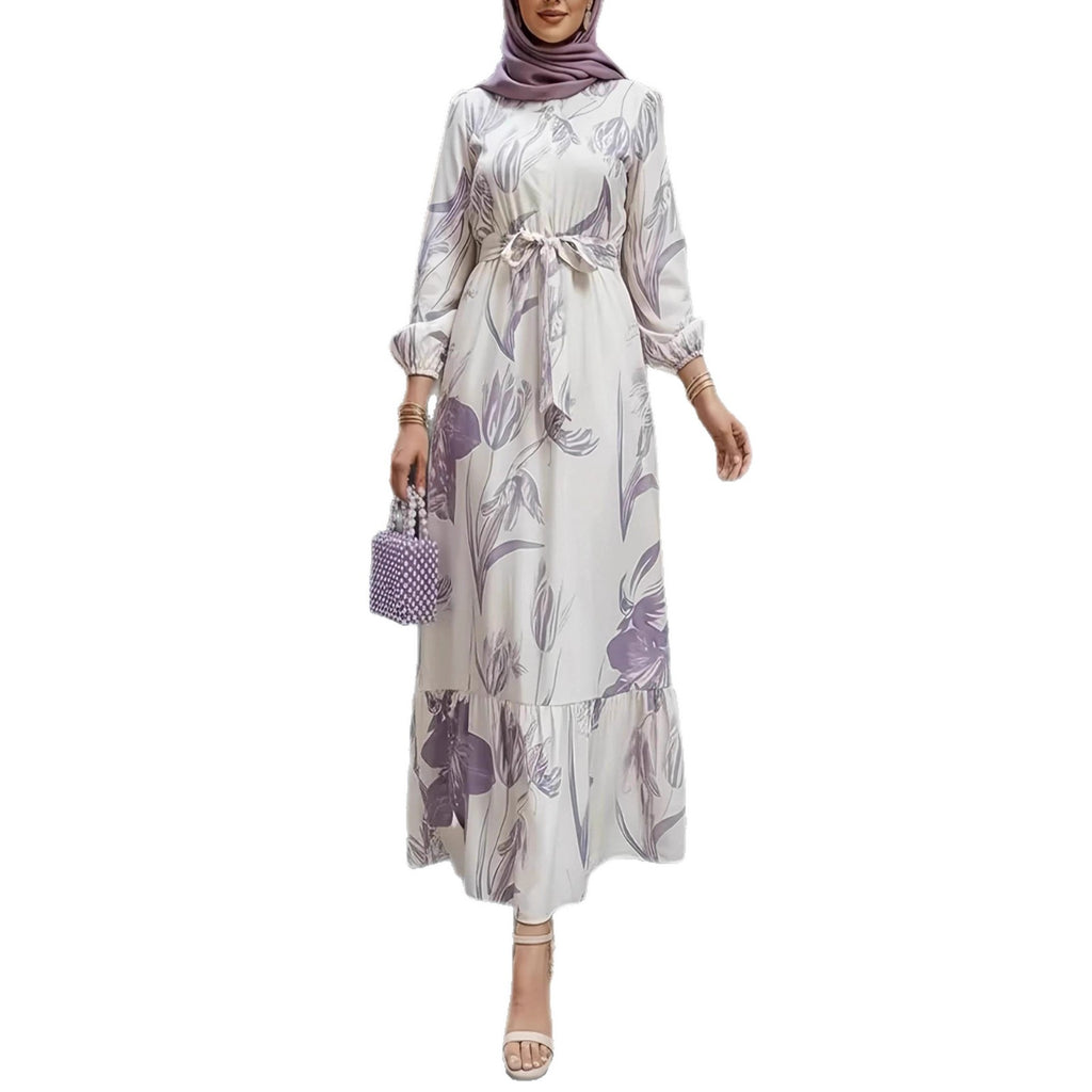 Floral Print Elastic Waist Ruffle Hem Dress