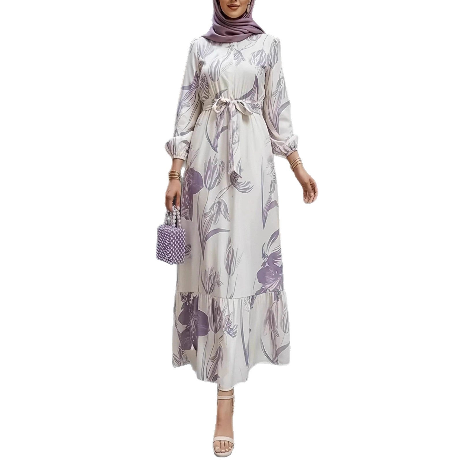 Floral Print Elastic Waist Ruffle Hem Dress