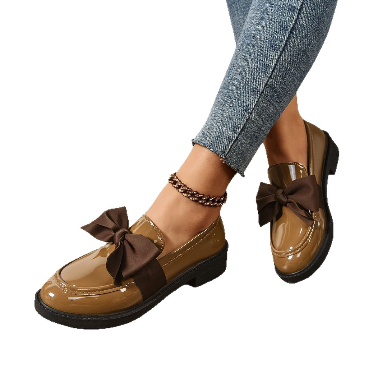 Bow-tie little leather shoes