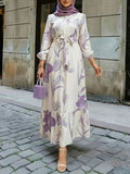 Floral Print Elastic Waist Ruffle Hem Dress