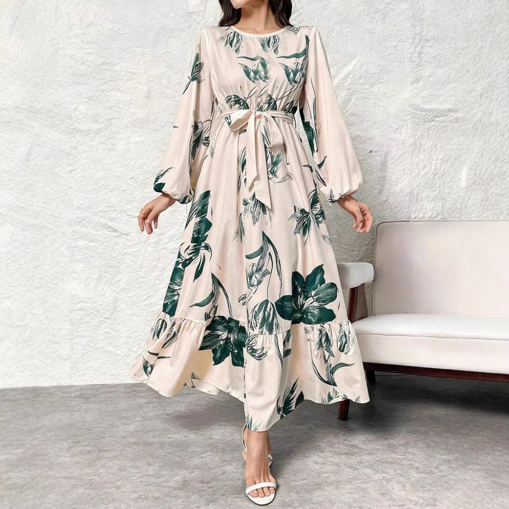Floral Print Elastic Waist Ruffle Hem Dress
