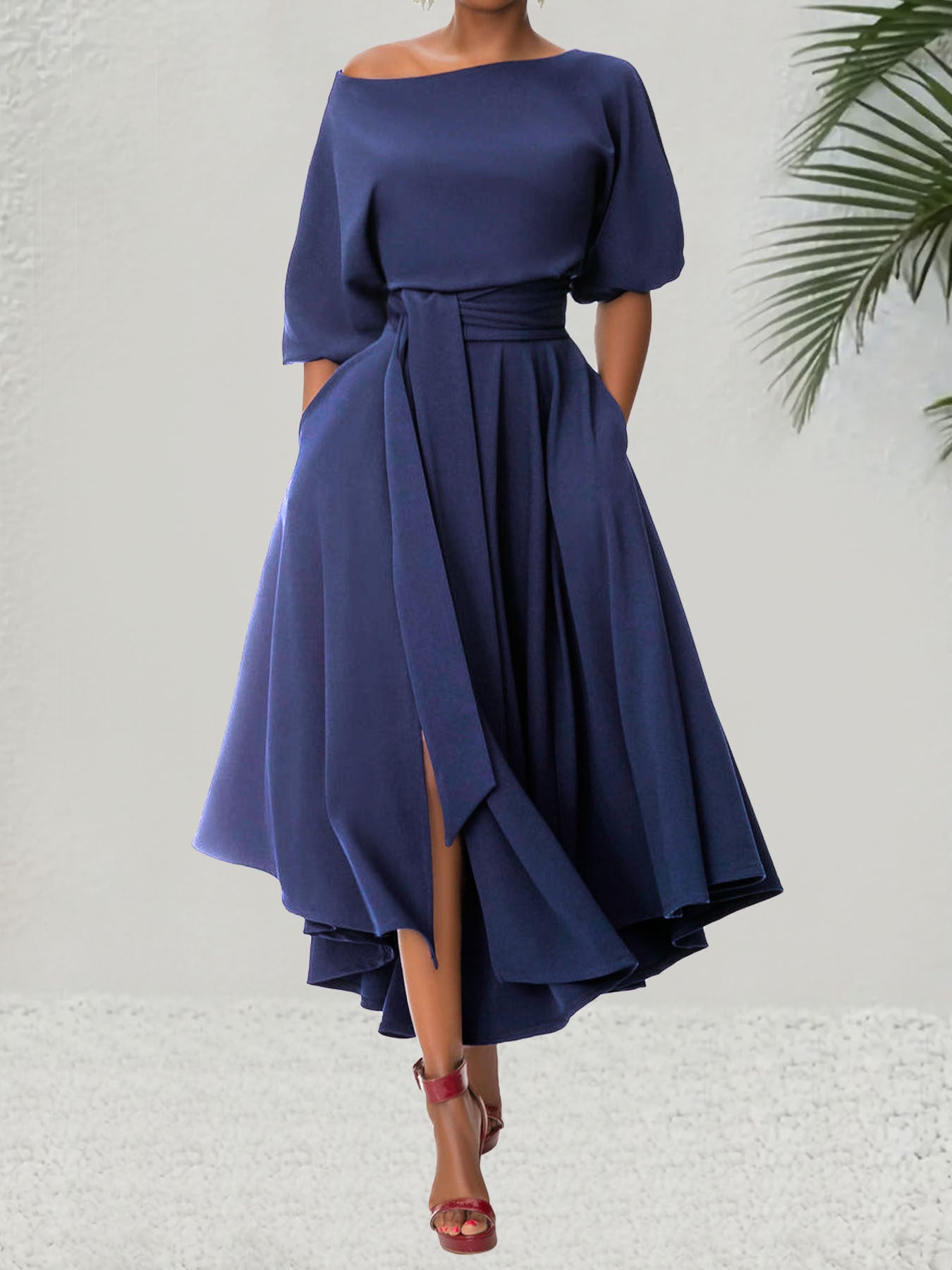Asymmetrical solid color dress
