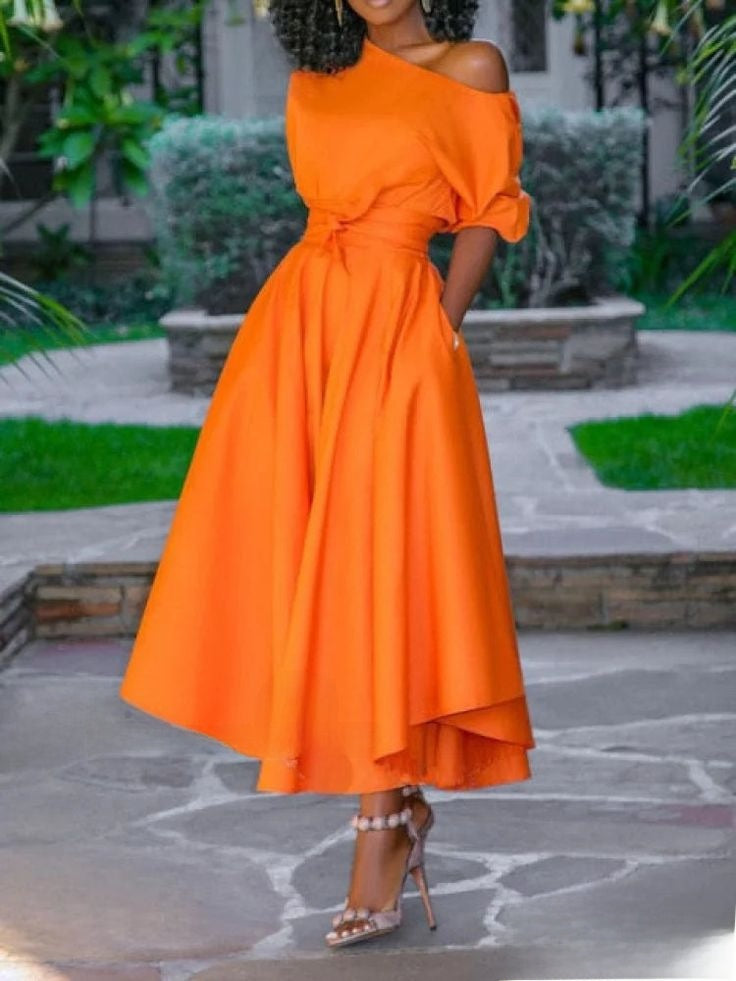Asymmetrical solid color dress