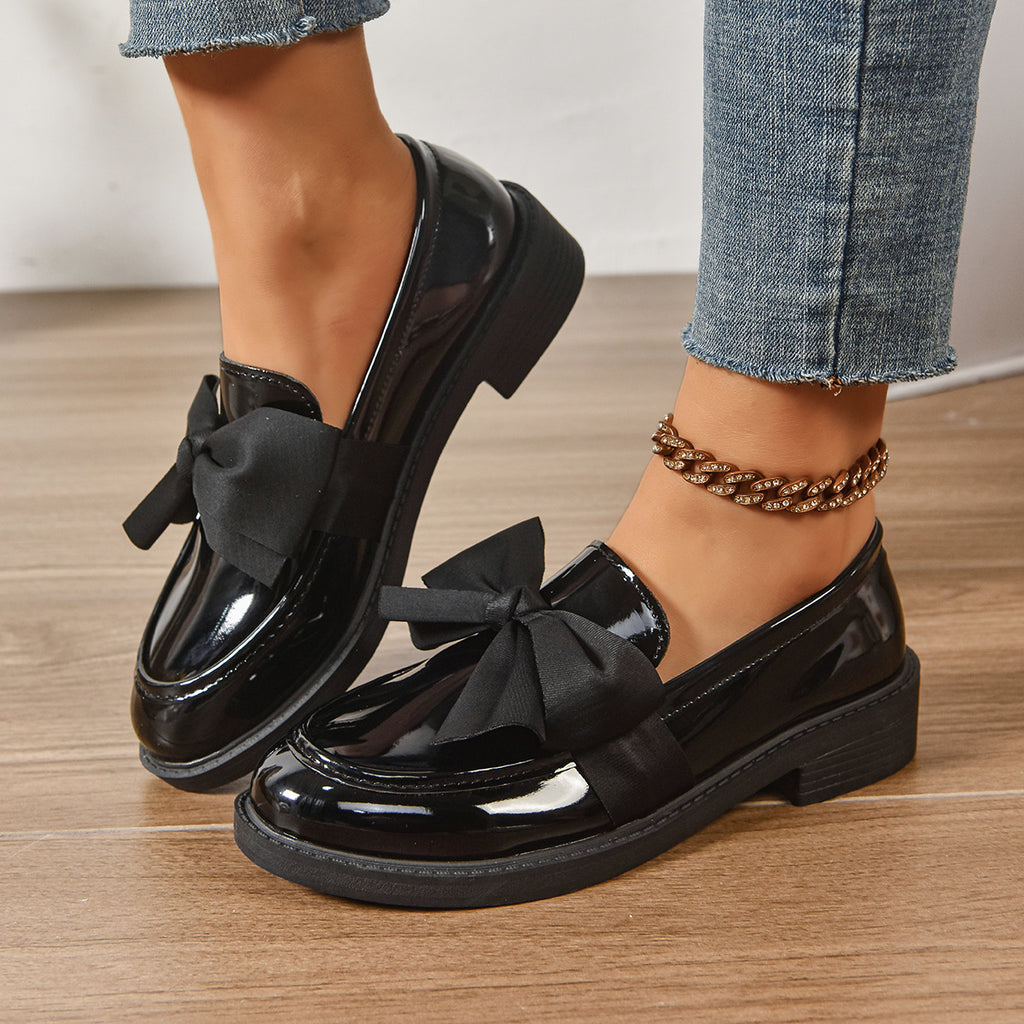 Bow-tie little leather shoes