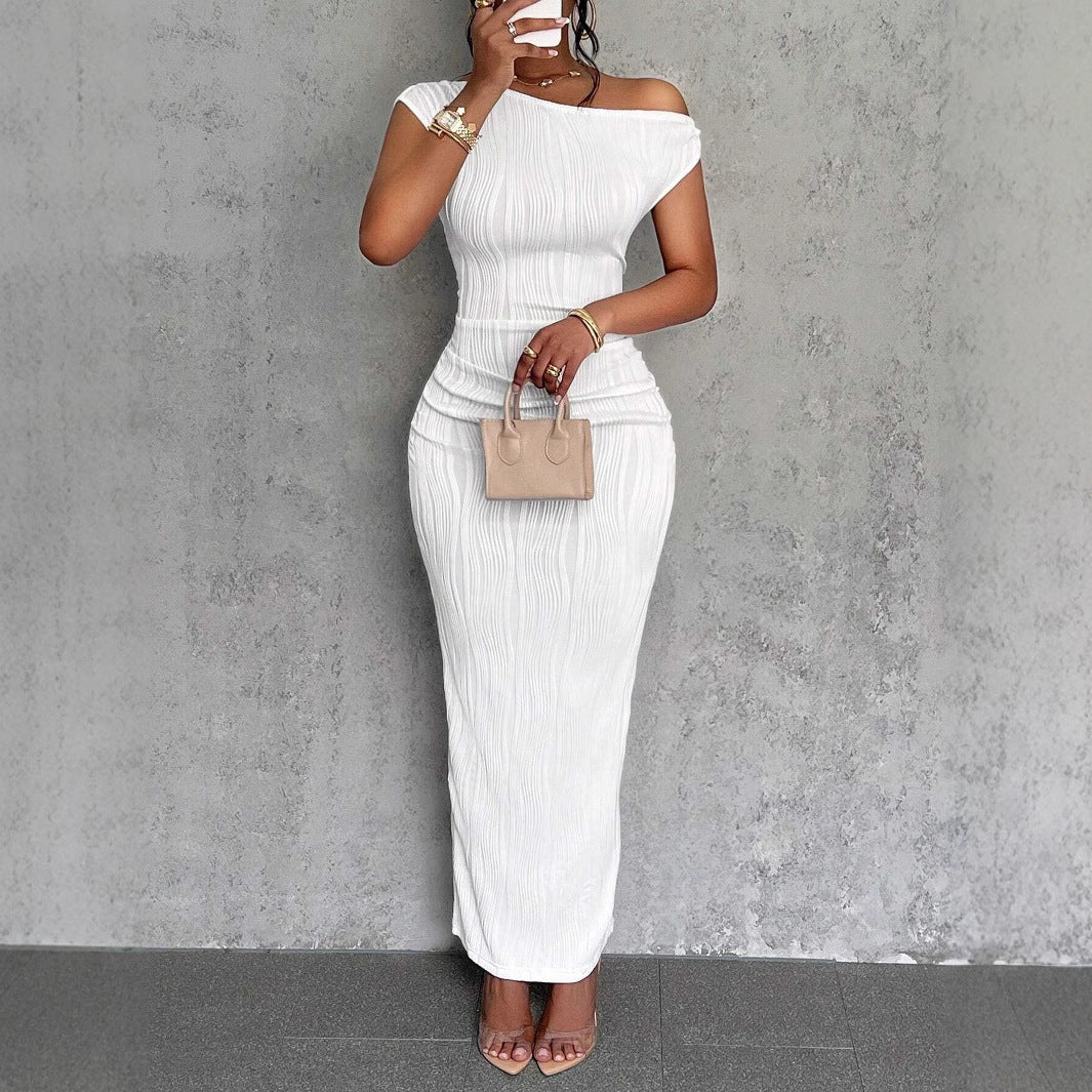 Fashionable water ripple off-shoulder dress