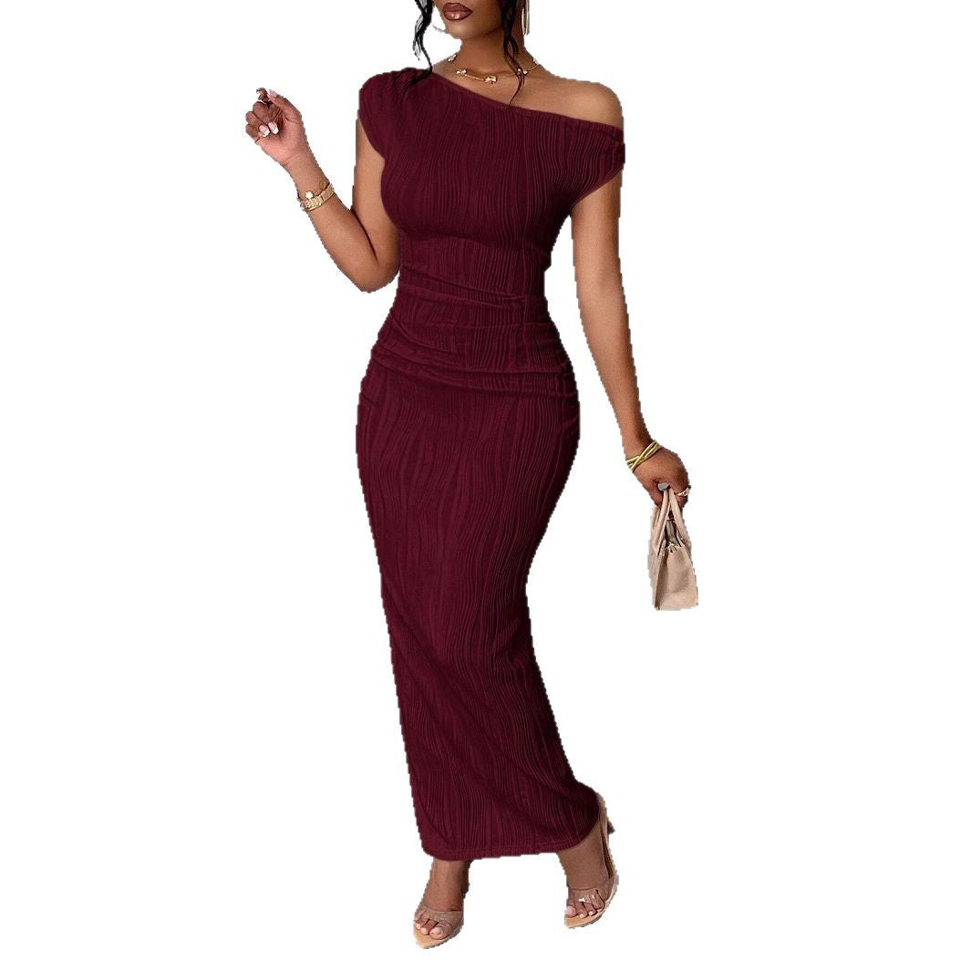 Fashionable water ripple off-shoulder dress