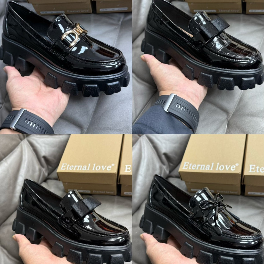 Platform leather shoes with hidden heel lift