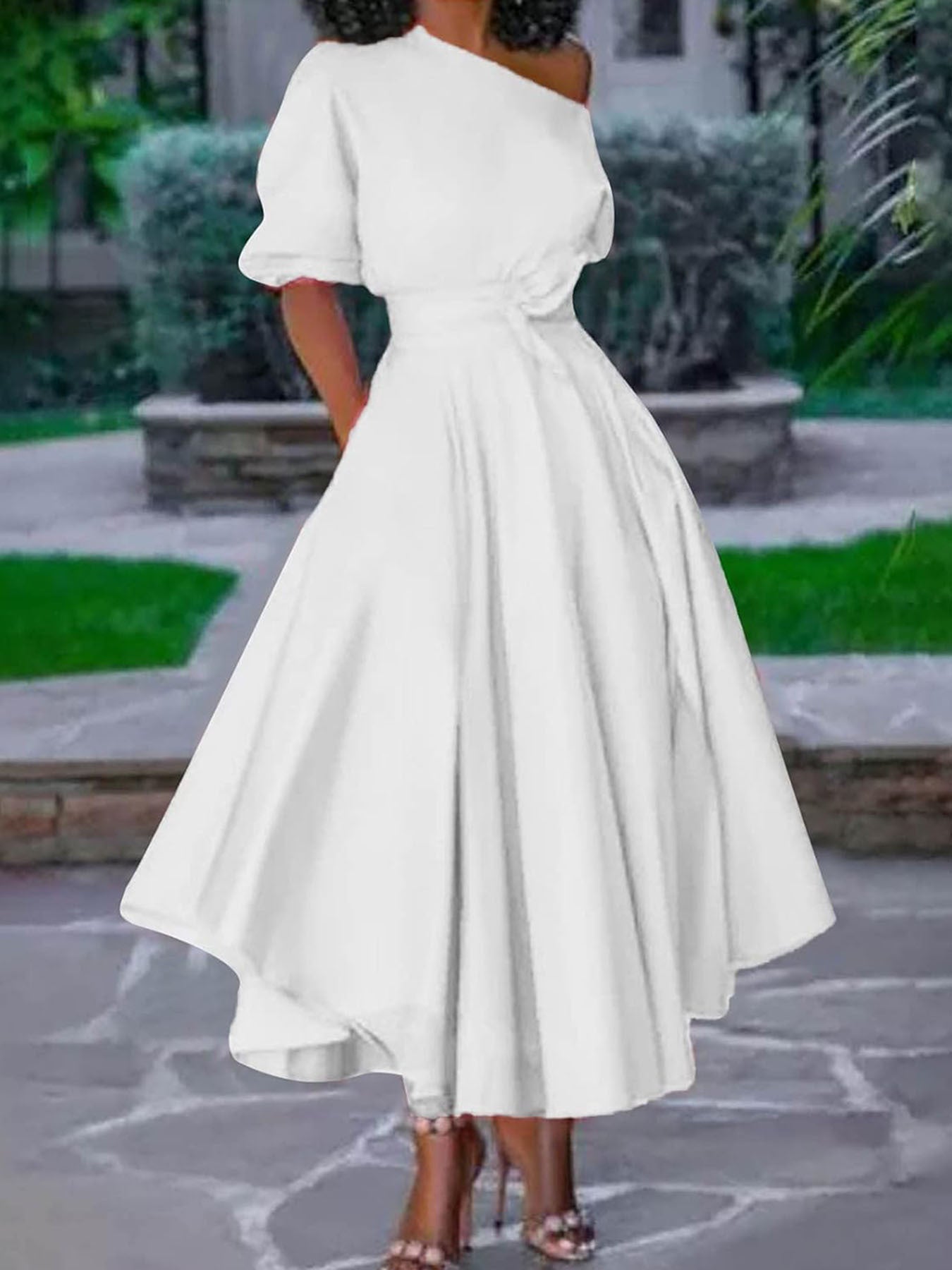 Asymmetrical solid color dress