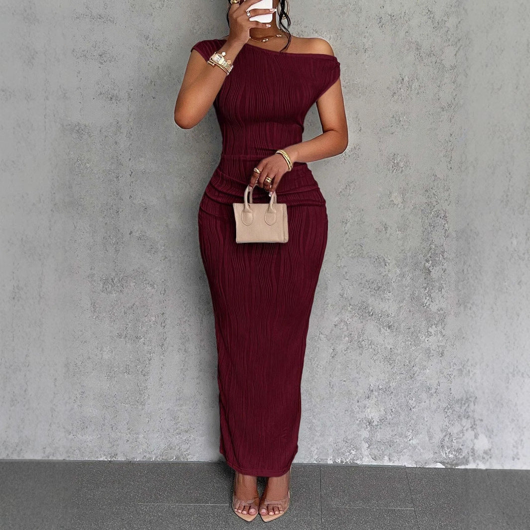 Fashionable water ripple off-shoulder dress