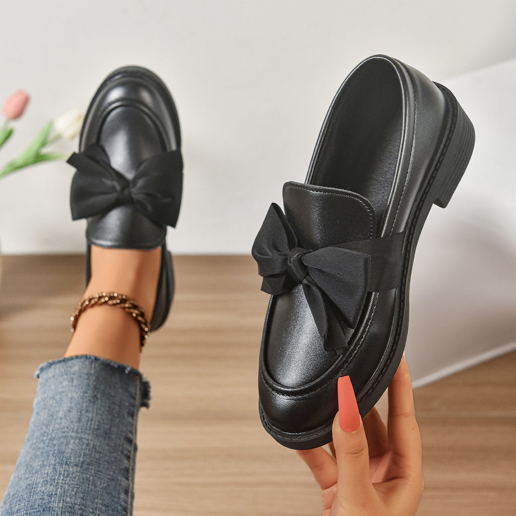 Bow-tie little leather shoes